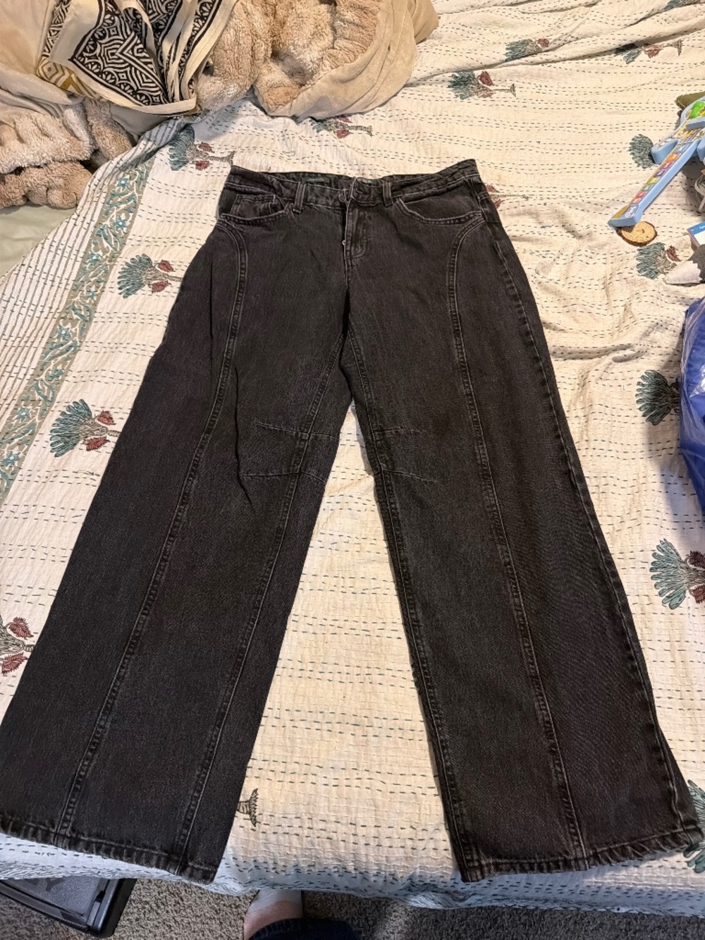 Wild Fable Women’s Size 8 Black Wide Leg Jeans Seam Detail High Rise Denim - Picture 1 of 6